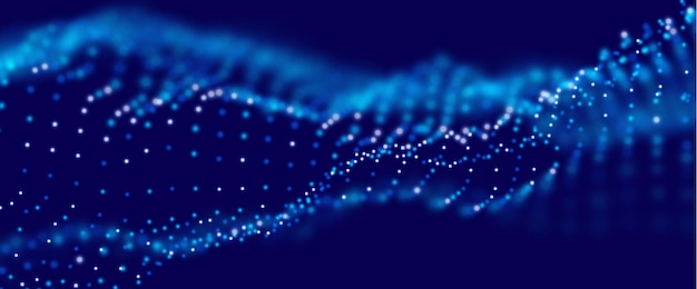Abstrakter Technologiehintergrund Digitale blaue Partikelwelle Flow Dot Landschaft