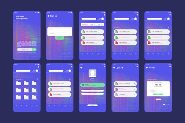 Abstrakter TV-Glitch-Effekt Dynamische geometrische Linien Speicherverwaltungs-App-UI-Kit-Vorlage