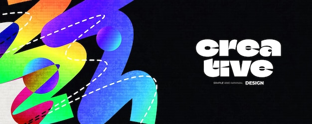 Abstrakter und kreativer Hintergrund mit farbenfrohen Gradienten, Retro-Elementen und Texture-Effekten, Cover- oder Banner-Design-Vorlage mit modernem und minimalistischem Stil