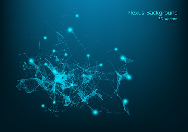 Abstrakter Vektor belichtete Partikel und Linien. Plexus-Effekt. Futuristische vektorabbildung. Polygonale Cyber-Struktur mit Blendenfleck-Lichtstrahlen. Datenverbindungskonzept.