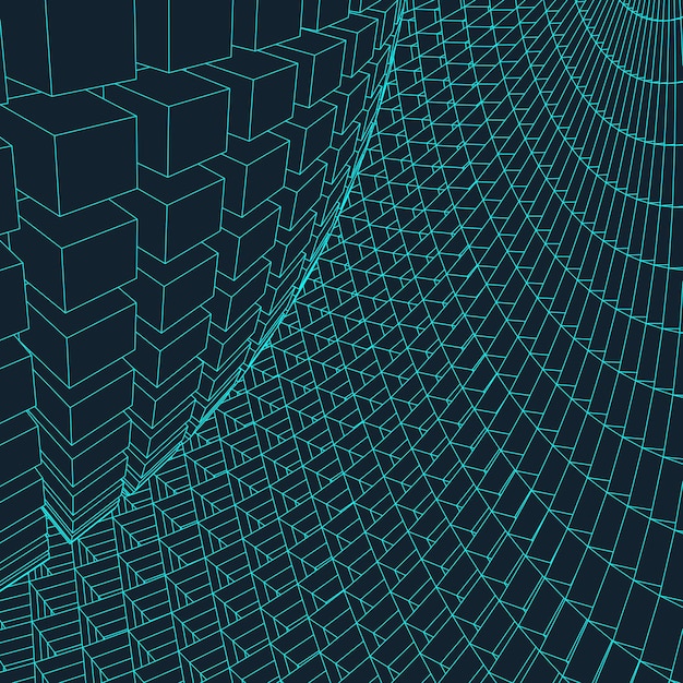 Abstrakter Vektor-Landschaftshintergrund Cyberspace-Landschaftsraster 3D-Technologie-Vektorillustration