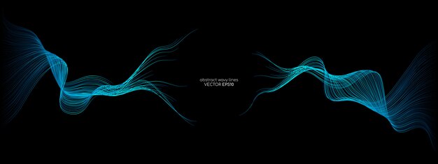 Abstrakter Vektor wav zeichnet die grünen und blauen Farben, die auf schwarzen Hintergründen lokalisiert werden.