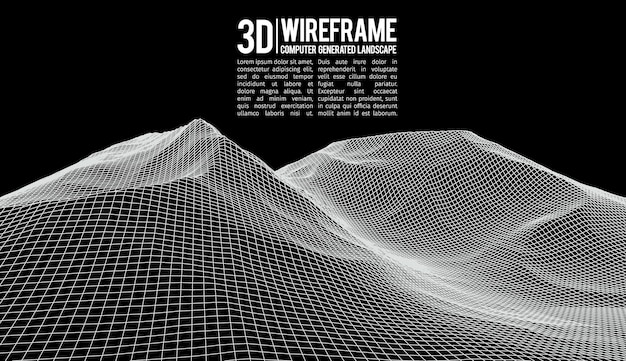 Abstrakter vektorlandschaftshintergrund cyberspace-landschaftsraster d technologie-vektorillustration