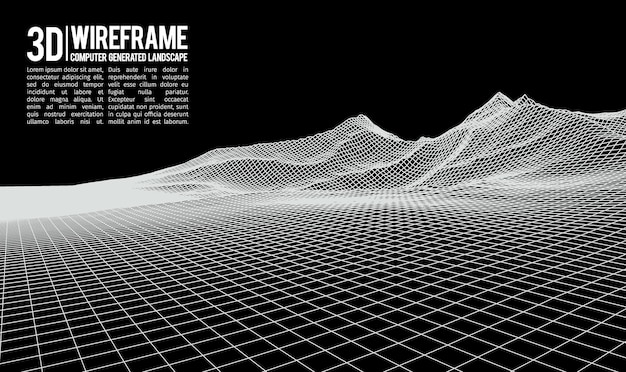 Abstrakter vektorlandschaftshintergrund cyberspace-landschaftsraster d technologie-vektorillustration