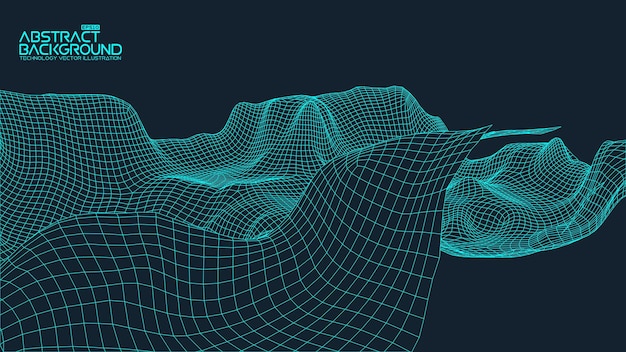 Abstrakter Vektorlandschaftshintergrund Cyberspace-Raster 3D-Technologie-Vektorillustration