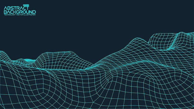 Abstrakter Vektorlandschaftshintergrund Cyberspace-Raster 3D-Technologie-Vektorillustration
