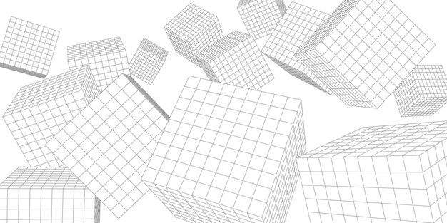 Abstrakter weißer Hintergrund aus Würfeln und Linien Lineargeometrische Zeichnung Vektorillustration