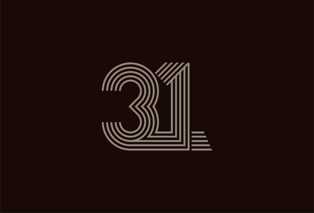 Vektor abstraktes 31-nummern-logo gold 31-nummern-monogramm-linienstil, verwendbar für jubiläums- und geschäftslogos