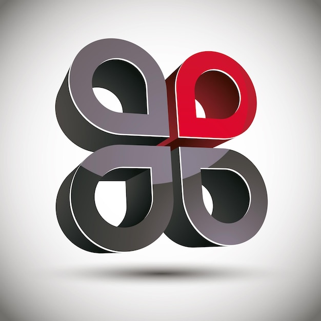 Abstraktes 3D-Symbol mit 4 Blütenblättern, Vektor.