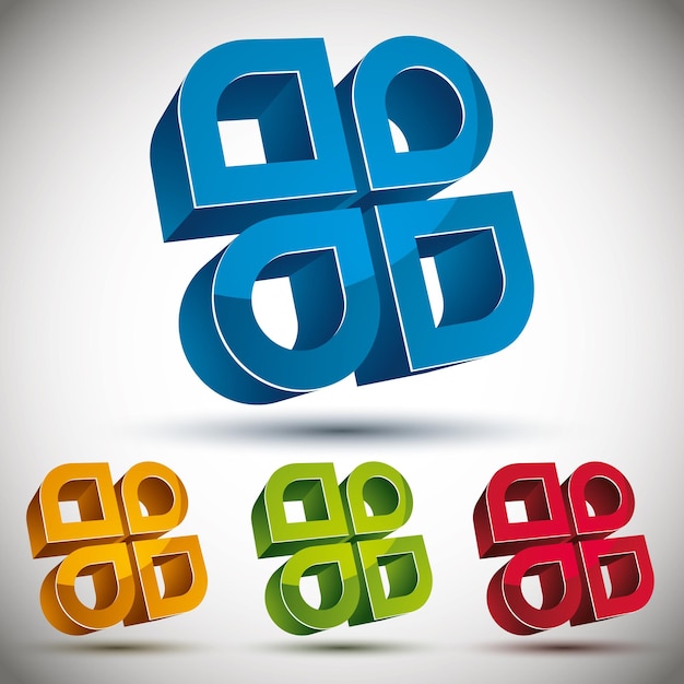 Abstraktes 3D-Symbol mit 4 Elementen, Vektorsatz.
