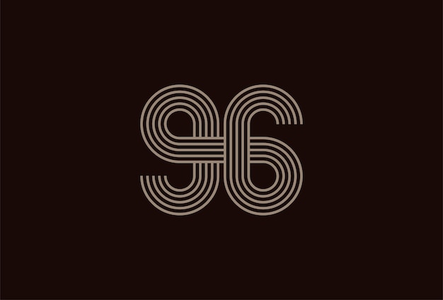 Abstraktes 96-nummern-logo gold 96-nummern-monogramm-linienstil, verwendbar für jubiläums- und geschäftslogos