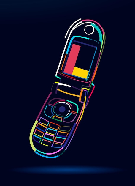 Abstraktes altes Vintage Flip Phone im Retro-Stil aus bunten Farben Farbige Zeichnung