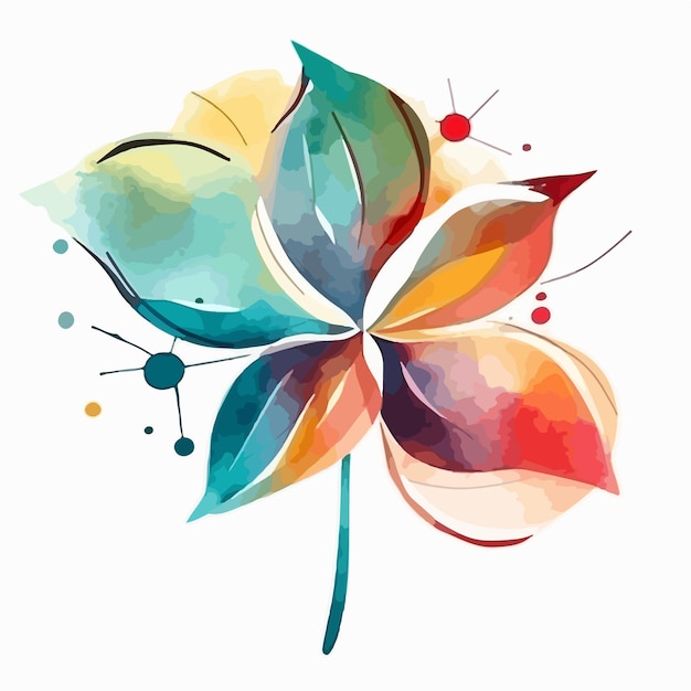 Abstraktes aquarell, bunte blume, weißer hintergrund, flache farben, vektorillustration, digitale kunst