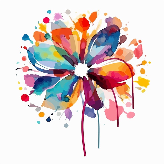 Abstraktes aquarell, bunte blume, weißer hintergrund, flache farben, vektorillustration, digitale kunst