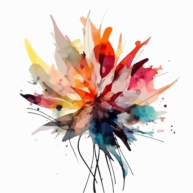 Vektor abstraktes aquarell, bunte blume, weißer hintergrund, flache farben, vektorillustration, digitale kunst