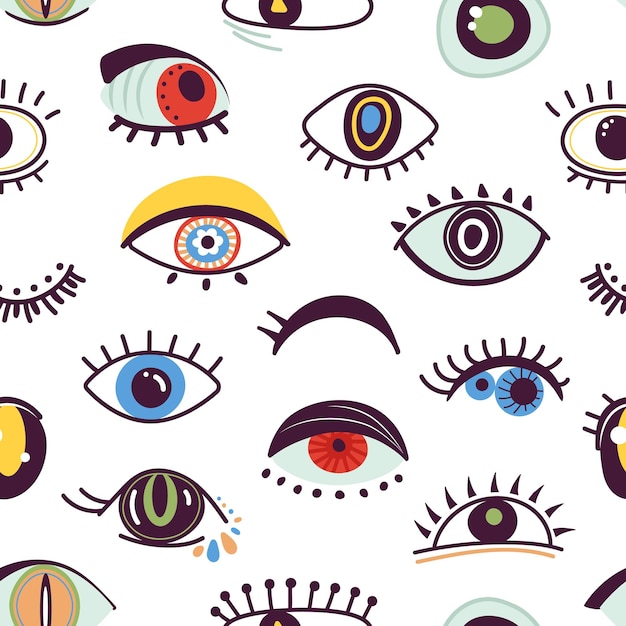 Vektor abstraktes auge girly augen hintergrund handgezeichnete kunstwerke mit gesichtern teile doodle-symbole optische symbole stilvolle modevision anständiger vektor nahtloses muster