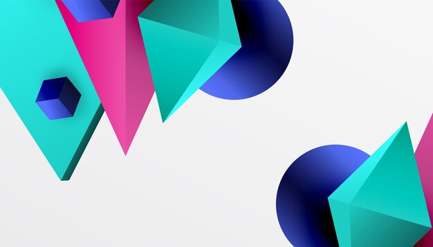 Abstraktes Design, das isometrische Würfel, Pyramiden, Quadrate und Kugeln in einem lebendigen 3D-Layout präsentiert Moderne und dynamische Perfekte für Tech-Design oder futuristische Themen