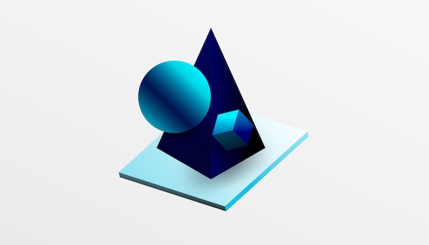 Abstraktes Design, das isometrische Würfel, Pyramiden, Quadrate und Kugeln in einem lebendigen 3D-Layout präsentiert Moderne und dynamische Perfekte für Tech-Design oder futuristische Themen