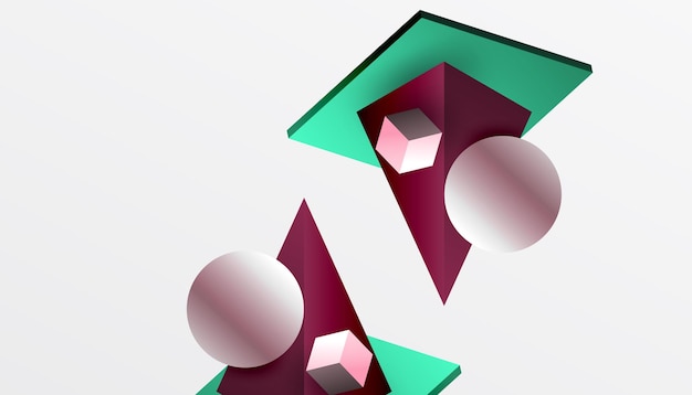 Abstraktes Design, das isometrische Würfel, Pyramiden, Quadrate und Kugeln in einem lebendigen 3D-Layout präsentiert Moderne und dynamische Perfekte für Tech-Design oder futuristische Themen