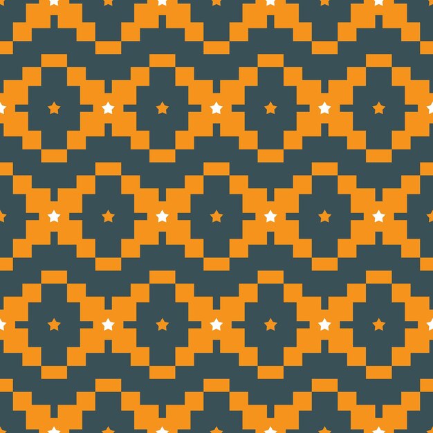 Abstraktes ethnisches Ikat-Art-Pixel-geometrisches nahtloses Muster Sterne Quadrate trendige Modefarben