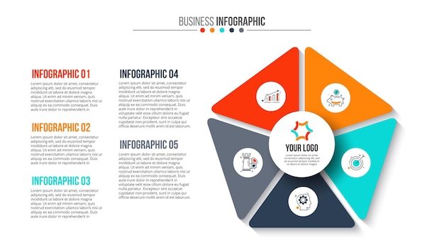 Abstraktes flaches element des zyklusdiagramms mit 5 schritten kreatives konzept für infografik