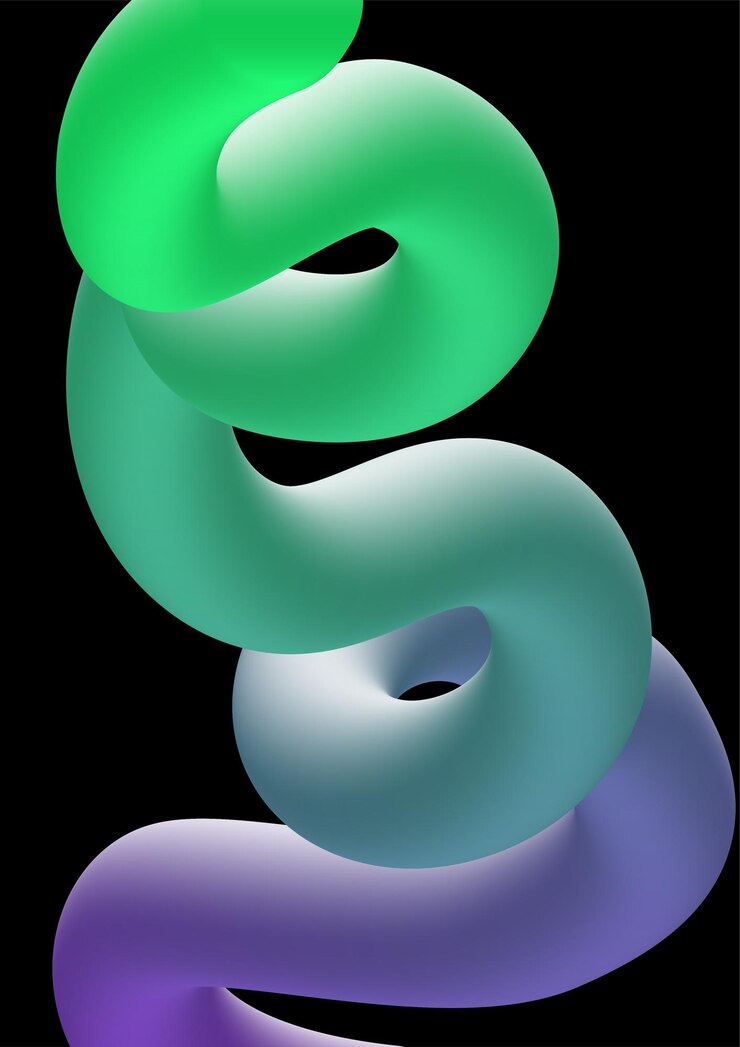 Vektor abstraktes, geschwungenes neonlinienkonzept, kreativität und kunstobjekt für flyer, grüne spirale mit blau