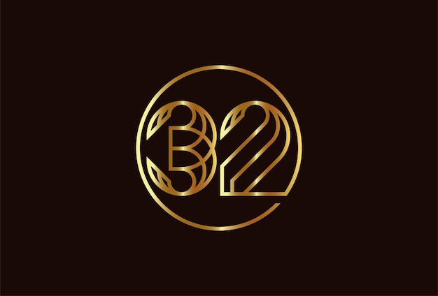 Abstraktes goldenes logo nummer 32, monogramm-linienstil nummer 32 innerhalb des kreises