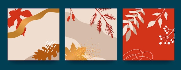 Abstraktes Herbstplakat im modernen Hipster-Stil Herbstlaub Beerenflecken Trendige moderne Kunst mit Herbstelementen Verkaufsvorlage Vektor