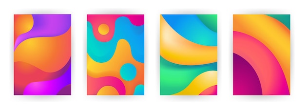 Abstraktes Hintergrundset flüssiges geometrisches Design mit Flüssigkeiten und Formen trendiger Vektor für Vorlagen c