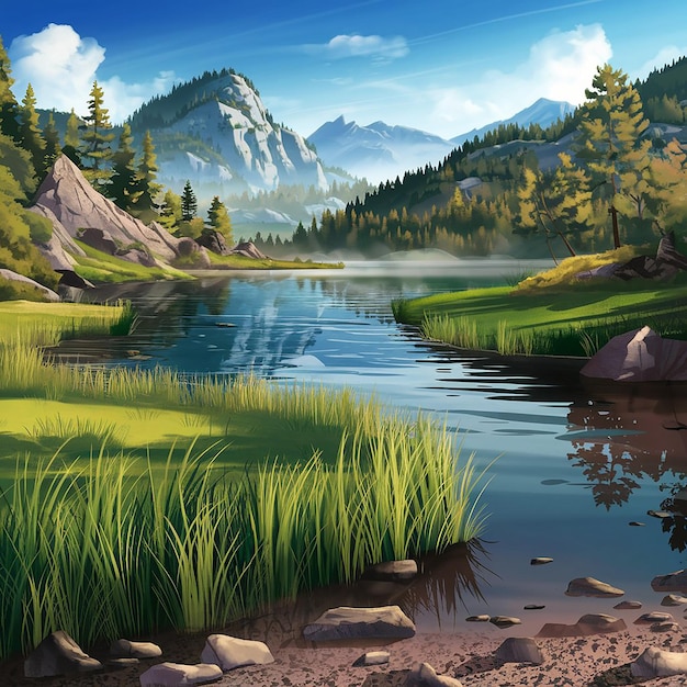 Abstraktes Landschaftsposter Natur Wanddekoration zeitgenössische Kunstdruck Mitte des Jahrhunderts Berghintergrund