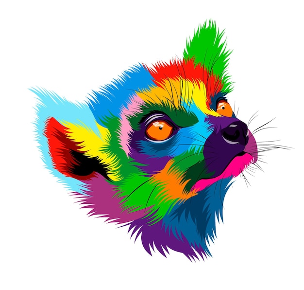 Abstraktes lemur-kopfporträt aus mehrfarbigen farben farbige zeichnung vektorillustration