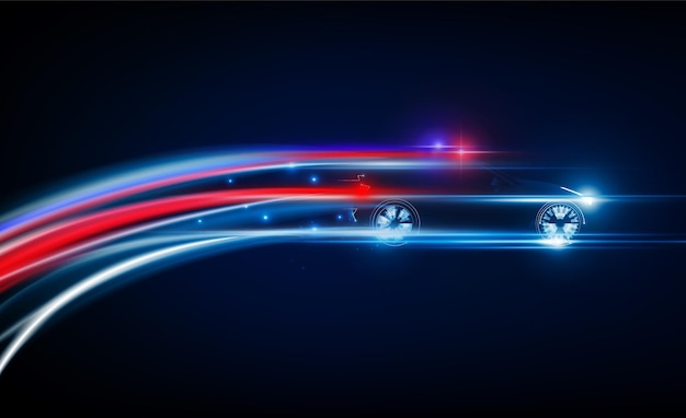 Vektor abstraktes licht polizeiauto nachts mit blinklicht hitech kommunikationskonzept innovation hintergrund vektordesign