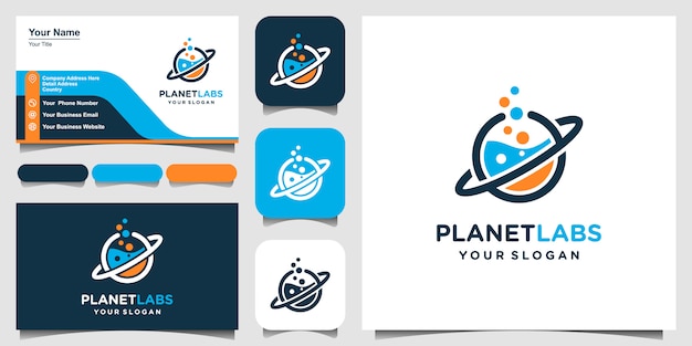 Abstraktes logo-design und visitenkarte des kreativen planeten orbit labour lab.
