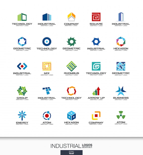 Abstraktes logo für geschäftsunternehmen. corporate identity-elemente. bau-, industrie-, architekturkonzepte. arbeit, ingenieur, technologie verbinden logosammlung. bunte symbole