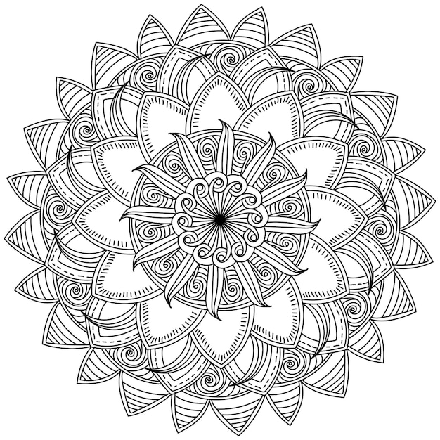 Abstraktes mandala mit gestreiften blütenblättern meditative malseite in form einer fantasieblume