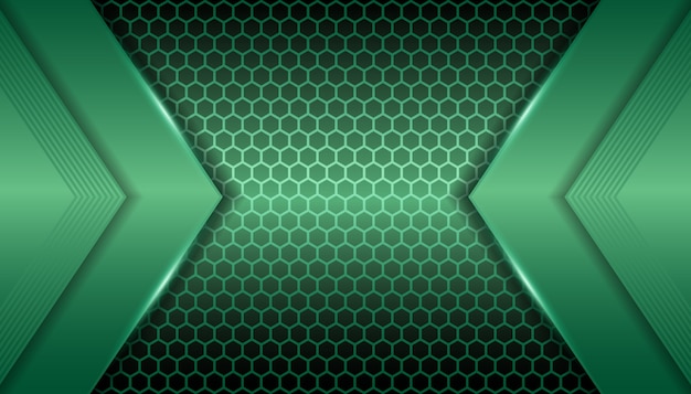 Abstraktes metallisches grünes licht auf hexagonhintergrund