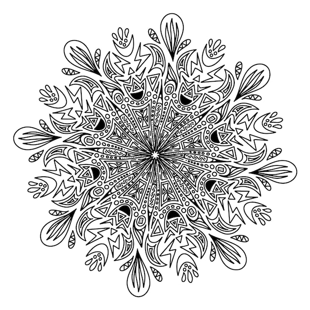Abstraktes modernes vektor-mandala mit blitzblumen und tropfen im doodle-stil isoliert auf weißem hintergrund illustration für saisonales design textildekoration kinderspielzimmer oder grußkarte