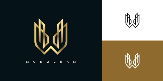 Abstraktes Monogramm-Logo-Design mit goldenem Buchstabe W und Linienstil für Corporate Business Identity