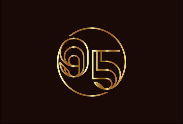 Abstraktes nummer 95 gold logo, nummer 95 monogramm linienstil innerhalb des kreises