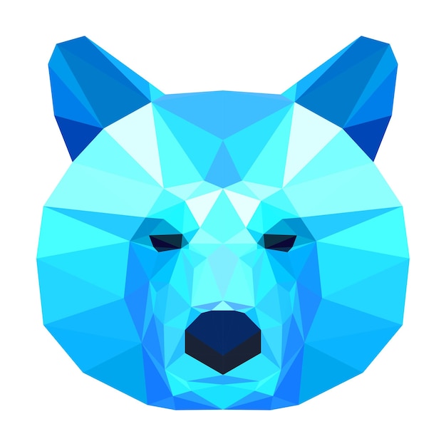 Abstraktes polygonales geometrisches dreieck hellblaues bärenporträt lokalisiert auf weißem hintergrund für gebrauch im design