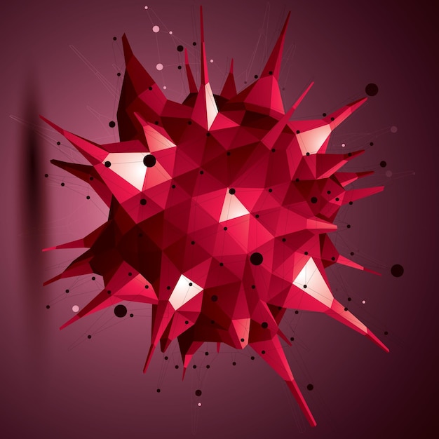 Abstraktes polygonales Netzwerkobjekt mit 3D-Struktur, rot verformte Figur.