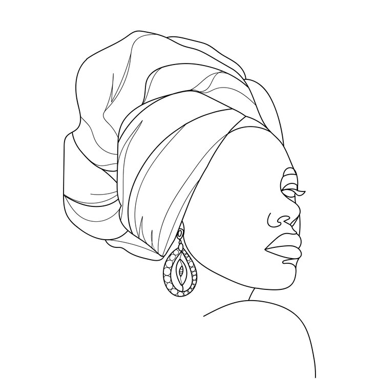 Abstraktes Porträt der jungen Afrikanerin im minimalistischen modernen Stil. Strichzeichnung. - Vektor-Illustration