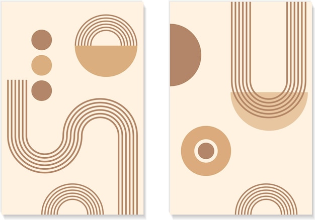 Abstraktes Poster mit zen-geometrischen Linienbögen, linearen Umriss-Retro-Mustern, minimale Boho-einfache Vektorillustration