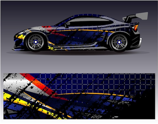 Abstraktes rennwagen-wrap-aufkleber-design und sportlicher hintergrund für den täglichen gebrauch rennlackierung oder autovinyl