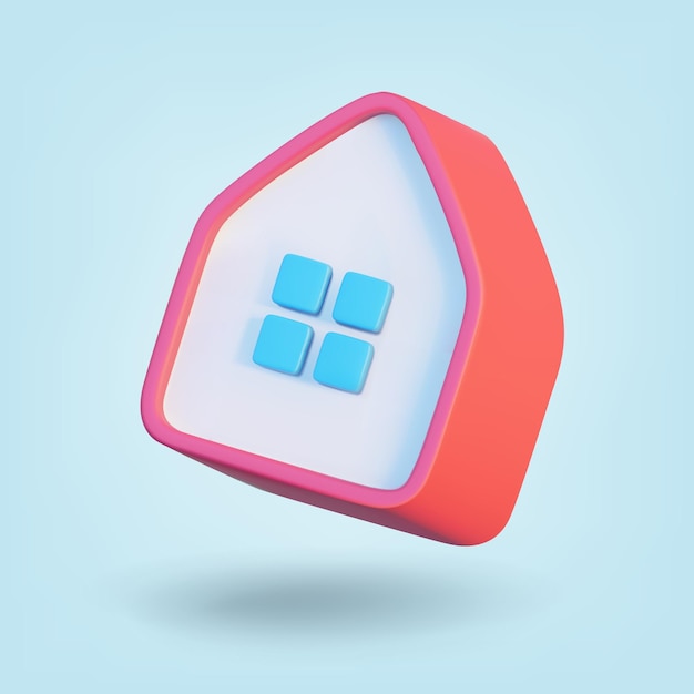 Abstraktes rosa Haus isoliert auf blauem Hintergrund 3D-Rendering-Vektorillustration
