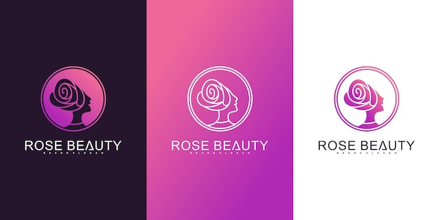 Abstraktes rosenschönheitslogo mit kombiniertem schönheitsfrauengesicht und rose premium vector
