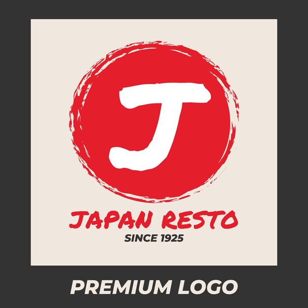 Abstraktes rotes Kreis-Typ-J-Logo-Design Japanisch Resto Korea