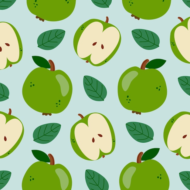 Abstraktes saftiges Fruchtvektormuster im Cartoon-Flat-Stil Grüner Apfel einfacher Hintergrund für Drucke