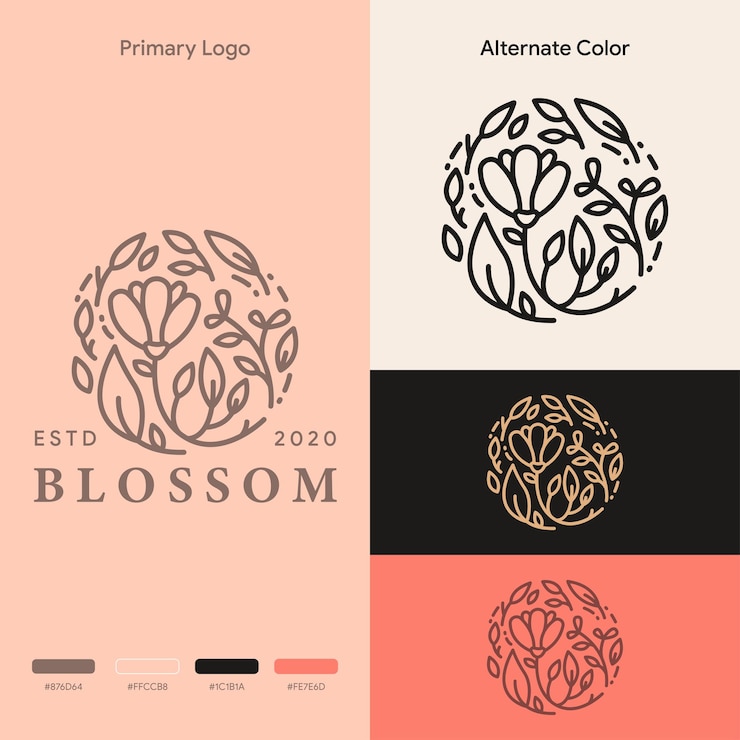 abstraktes schönes und elegantes rundes blumenkranzlogokonzept