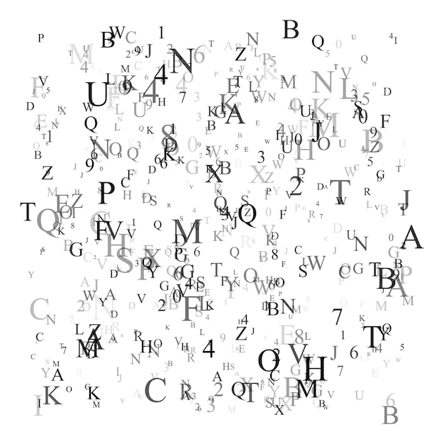 Vektor abstraktes schwarzes alphabet ornament grenze isoliert auf weißem hintergrund vektor-illustration für bildung schreiben poetisches design zufällige buchstaben fallen von oben alphabet buchkonzept für die grundschule